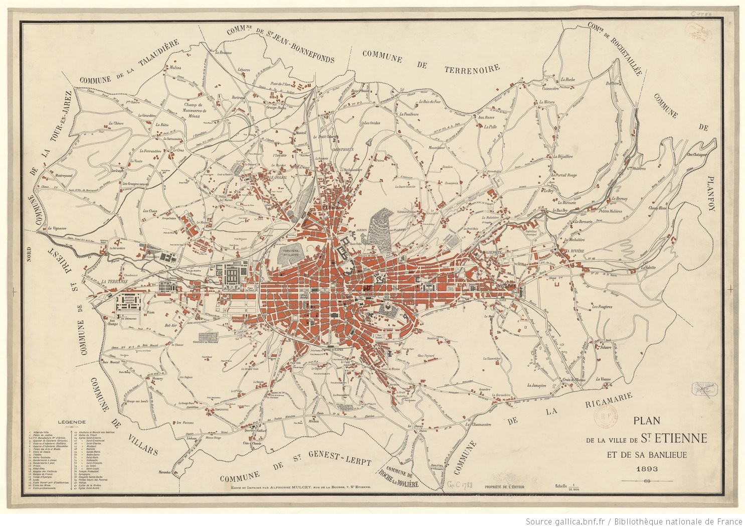 PLAN DE LA VILLE DE SAINT-ETIENNE DE 1893