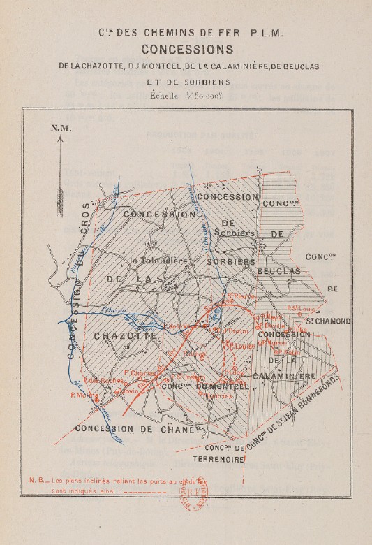 Compagnie de chemins de fer P.L.M. Concession de la Chazotte, du Montcel, de la Calaminière, de Beuclas et de Sorbiers